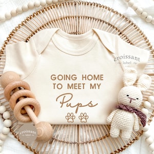 Embroidered Going Home to Meet My Pups Dog Onesies®, Protected By Dog Name, Embroidered Personalized Baby Onesies®, New Best friend Puppy
