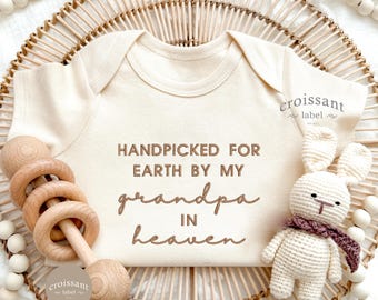Embroidered Hand Picked for earth by My Grandpa In Heaven Baby Onesies®, Custom Grandpa Onesie® pregnancy announcement, Baby Shower Gift