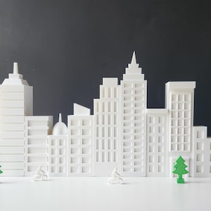 Cityscape Set C : 10 bâtiments miniatures imprimés en 3D dans différents styles architecturaux - Déco, jouets, cadeaux, éducation
