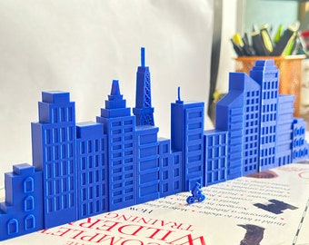 Cityscape Set F: 3D Print - 14 Miniature Buildings in Various Architectural Styles - in Blue and White