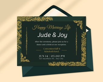 Gold Green Elegant Reception Wedding Invitation