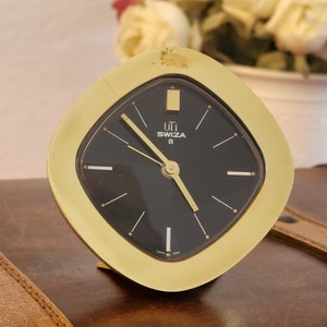 SWIZA 8 置き時計　手巻き式　アラーム付き　真鍮 スイス製　ヴィンテージ Yahoo!オークション -「置時計 swiza」の落札相場・落札価格