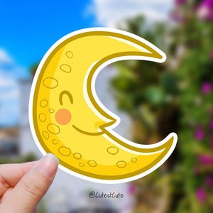 Cute Moon Sticker Vinyl, Moon Cartoon, Funny Moon Sticker For Laptop Water Bottle Phone Car Cute Animal Decal Water Resistant Glossy