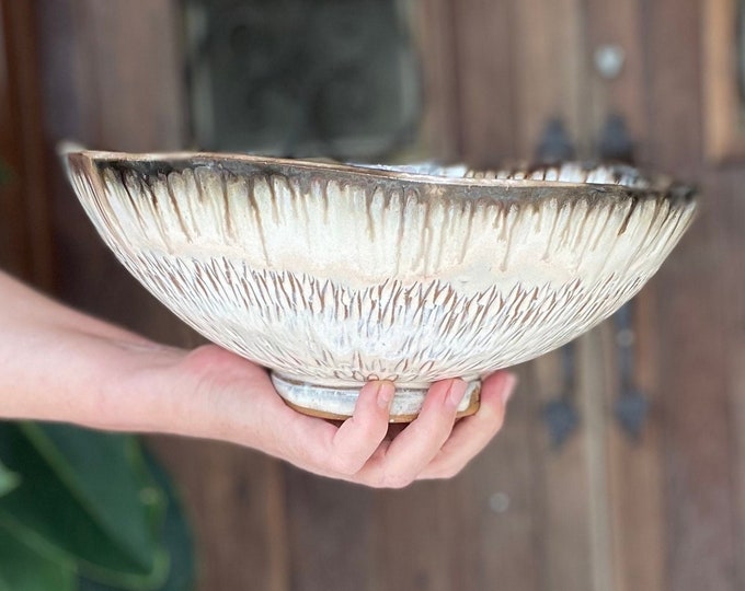 Large Ceramic Serving Bowl | Unique Rustic Handmade Vessel | Australian Artistry | Charming Gift for Her