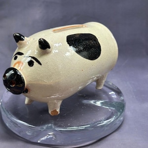 Art populaire, poterie, cochon, tirelire, poterie, grès, cochon, taches noires
