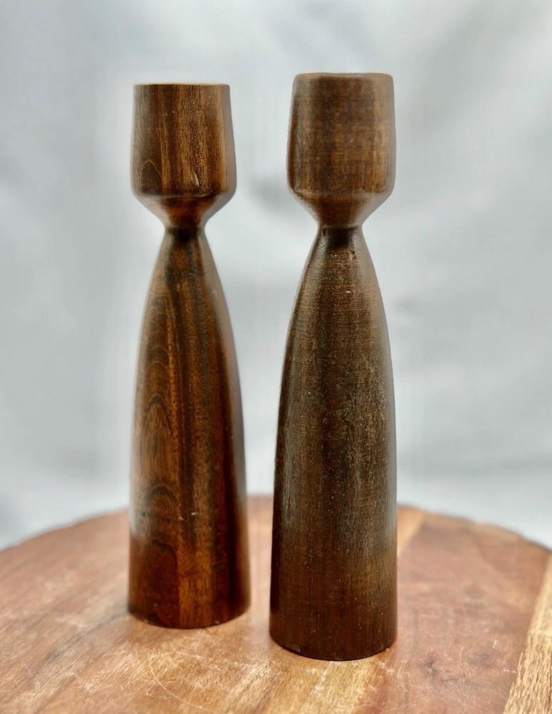 Vintage MCM Tulip Danish Design 2 Turned Teak Wood Candlestick Holder ...