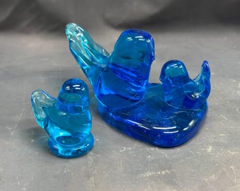 Vintage Bluebirds of Happiness Figurines Signed 1 pair and 1 single ADORABLE Shelf Sitters