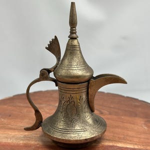 Antique Brass Middle Eastern Dallah Coffee Pot Engraved