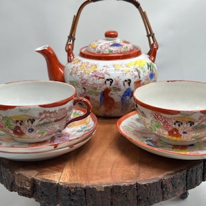 Vintage Japanese Nippon RARE Porcelain Teapot Tea Set Hand Painted Geishas