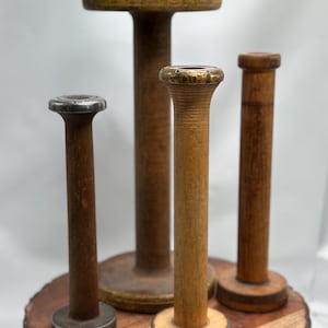 Antique Vintage 4 Textile Mill Spools Industrial Bobbins Primitive Decor