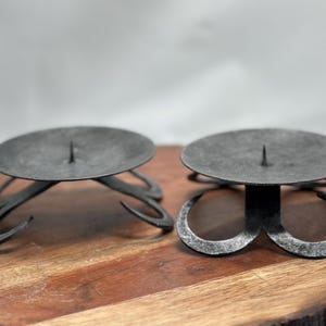 Brutalist Modern Cast Metal Pillar Candle Holders Made In India Pair