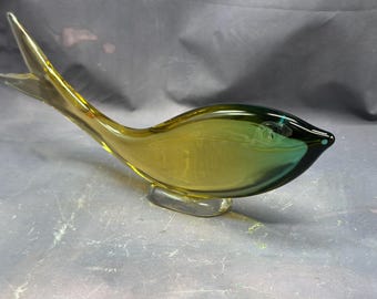 Vintage Murano Cenedese Art Glass Modernist Fish Sculpture Footed PRISTINE