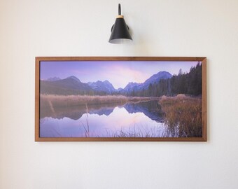 Sawtooth Mountain Sunset Canvas Art: Idaho Reflection Photography, Wood Frame
