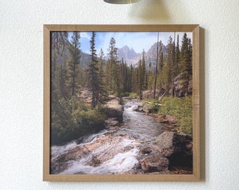 Mountain Stream Photography Print: Rustic Wood Frame, Forest Landscape