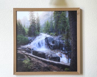 Sawtooth Mountain Waterfall Print: Rustic Wood Frame Canvas Art