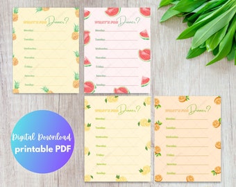 Summer Fruit | Weekly Menu | Printable | Instant Download | Weekly meal plan | Weekly meal planner printable | Menu