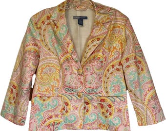 BUSH WACKER Summer Blazer Women’s Paisley Floral Lined Multicolor Sherbet 8