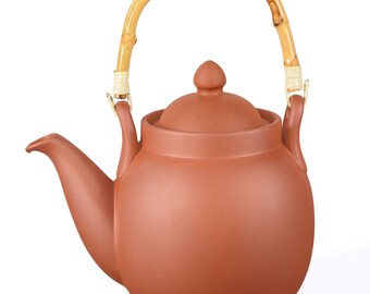 tea4chill clay teapot Tenno 1.6 liters with clay strainer and bamboo handle, handmade