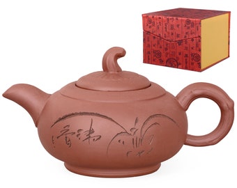 tea4chill handgefertigte Yixing Ton Teekanne Jinan, 450ml, hergestellt nach alter Tradition in eleganter Geschenkbox, unglasiert