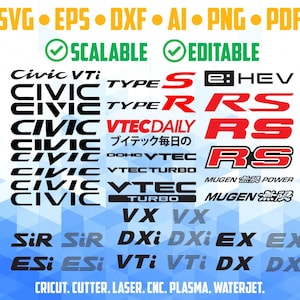 Clean Civic Type S Tyoe R VTEC RS Scalable Vector pack for Cutter Plotter Cricut Laser CNC Engraver