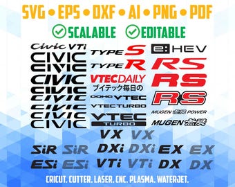Schoon Civic Type S Tyoe R VTEC RS schaalbaar vectorpakket voor snijplotter Cricut laser-cnc-graveur