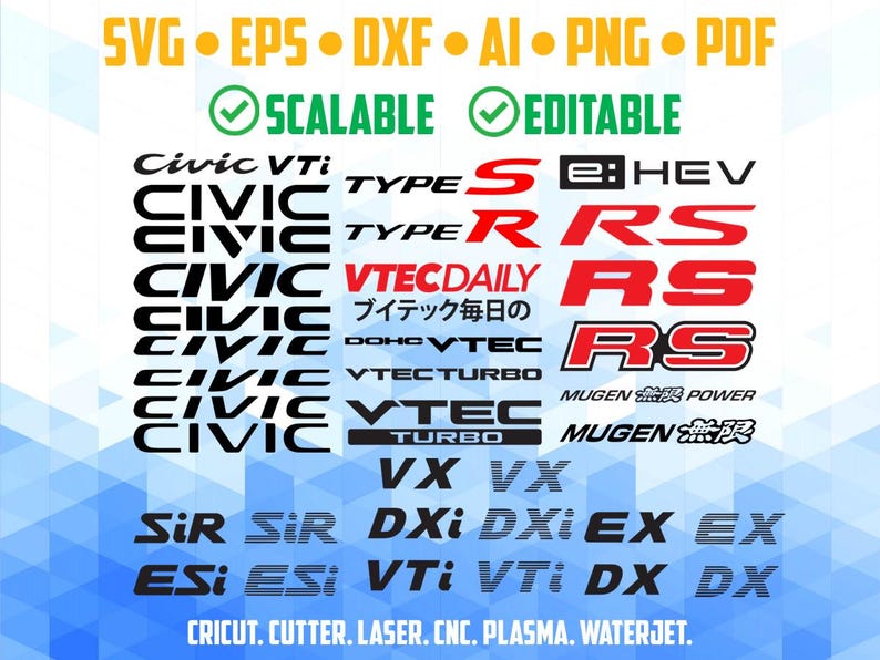Clean Civic Type S Tyoe R VTEC RS Scalable Vector pack for Cutter Plotter Cricut Laser CNC Engraver image 1
