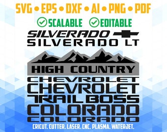 Clean Silverado High country Logo Scalable Vector pack for Cutter Plotter Cricut Laser CNC Engraver