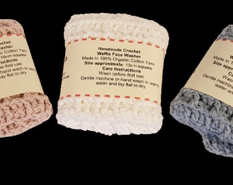 Crochet Handmade 100% Organic Cotton Face Washer Exfoliation Cloth