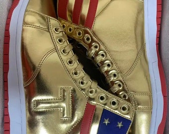 US Press MAGA Trump Sneakers Never Surrender Pro Trump Distressed High Top Gold Sneakers Gym LIMITED Edition Donald Trump Make America Great