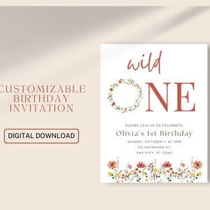 First Birthday Invitation | Wildflower Birthday Theme | Wild One