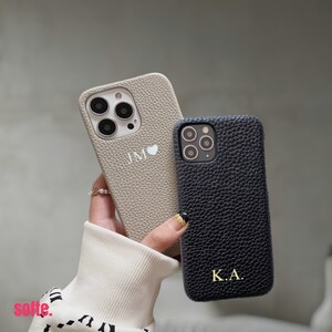 Embossed Initials Genuine Leather iPhone Case | Fashionable Inspiring Name cover | Solid color classical iPhone 15 14 13 12 11 Pro Max Plus