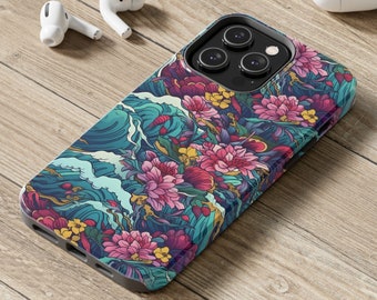 Japanese iPhone Case, Japan waves, iPhone 14, 13, 12, 11 Pro Max Case, iPhone 13, 12 Mini Case, floral, flower, Japanese flowers, ocean, sea