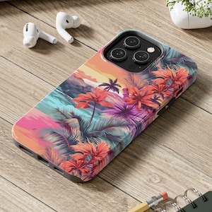 Tropical Vibes iPhone Case, Aesthetic Style, Fits iPhone 11, 12, 13, 14 & More, Bright Summer Design, Perfect Gift for Her, Trendy Must-Have