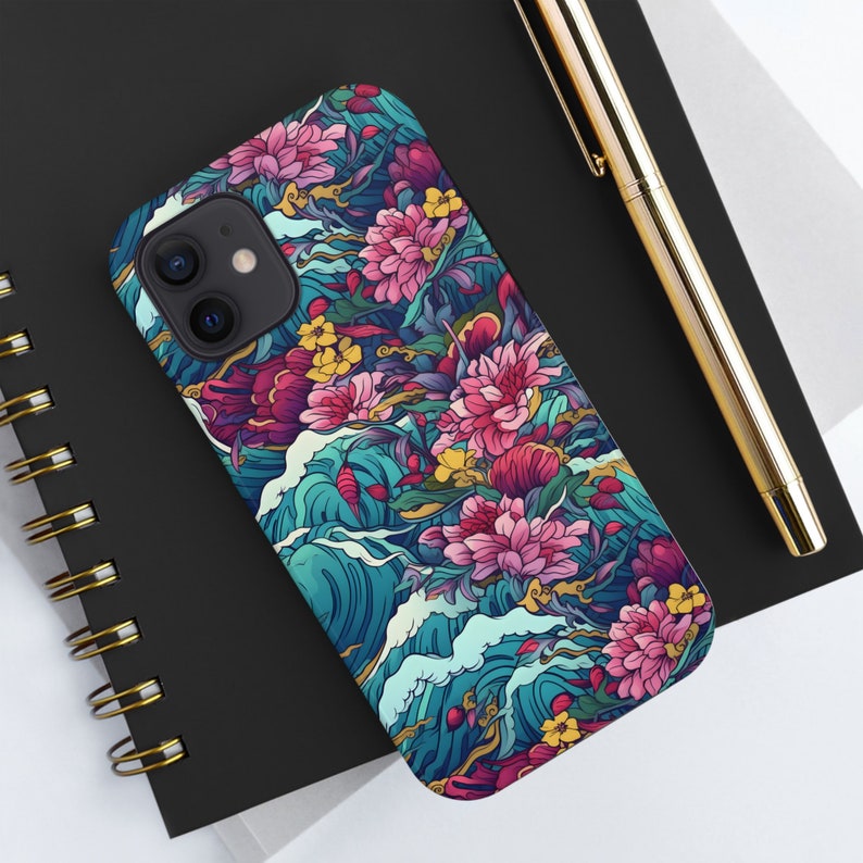 Japanese iPhone Case, Japan waves, iPhone 14, 13, 12, 11 Pro Max Case, iPhone 13, 12 Mini Case, floral, flower, Japanese flowers, ocean, sea image 8