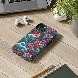 Japanese iPhone Case, Japan waves, iPhone 14, 13, 12, 11 Pro Max Case, iPhone 13, 12 Mini Case, floral, flower, Japanese flowers, ocean, sea image 2