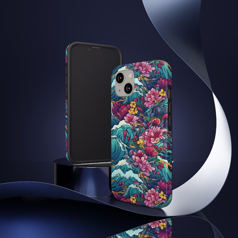 Japanese iPhone Case, Japan waves, iPhone 14, 13, 12, 11 Pro Max Case, iPhone 13, 12 Mini Case, floral, flower, Japanese flowers, ocean, sea image 4