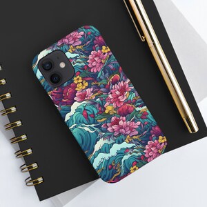 Japanese iPhone Case, Japan waves, iPhone 14, 13, 12, 11 Pro Max Case, iPhone 13, 12 Mini Case, floral, flower, Japanese flowers, ocean, sea image 9