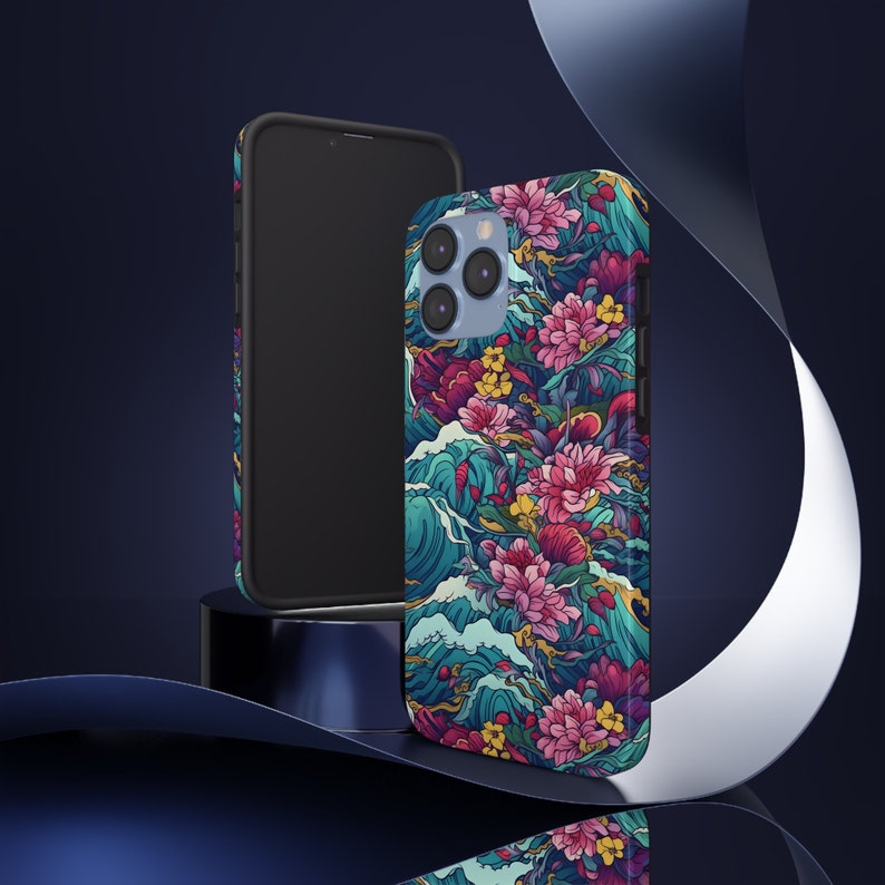 Japanese iPhone Case, Japan waves, iPhone 14, 13, 12, 11 Pro Max Case, iPhone 13, 12 Mini Case, floral, flower, Japanese flowers, ocean, sea image 7