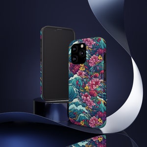 Japanese iPhone Case, Japan waves, iPhone 14, 13, 12, 11 Pro Max Case, iPhone 13, 12 Mini Case, floral, flower, Japanese flowers, ocean, sea image 6