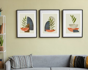 Boho Abstract Wall Art Prints, Set of 3 Prints, Beige, Brow, Terracotta ...