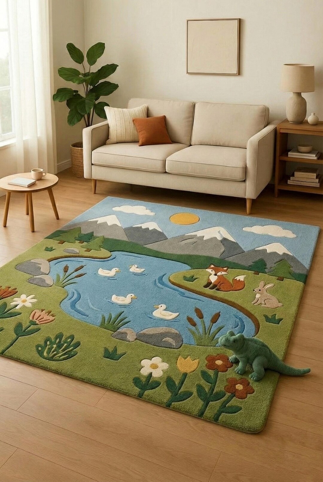 Display Animal Rug Hand Tufted Wool Rug: Animals Design Multicolour Modern Deco Area Rugs ...