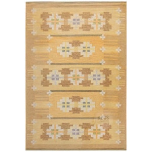 Alfombra Kilim de lana anudada a mano: estilo sueco moderno, tonos tierra, 8x10