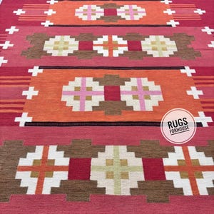 Alfombra Kilim de lana anudada a mano: estilo sueco moderno, tonos tierra, 8x10