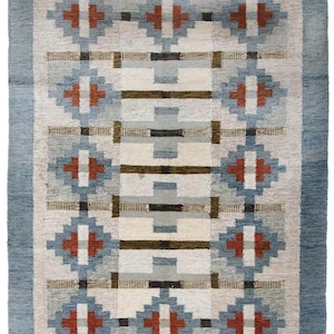 Alfombra Kilim de lana anudada a mano: tonos tierra suecos modernos, 8x10