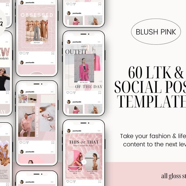 60 Editable Pink LTK Templates Canva, LTK Blogger or Influencer, Fashion Social Media, Ig Content, Pinterest & Instagram Stories Collage