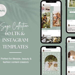 60 Sage LTK Templates Canva, Ltk Collage Gift Guides, Liketoknowit, Ig Content Post Templates For Bloggers or Influencers, Instagram Stories