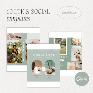 60 Sage LTK Templates Canva, Ltk Collage Gift Guides, Liketoknowit, Ig Content Post Templates For Bloggers or Influencers, Instagram Stories