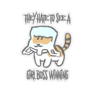 They Hate to See A Girlboss Winning Neko Atsume Metal Sticker Cat With Bag on Head
