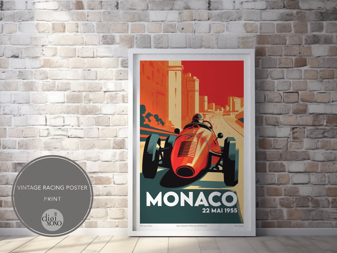 Formula Race Car Vintage Poster Monaco Grand Prix '55 Etsy