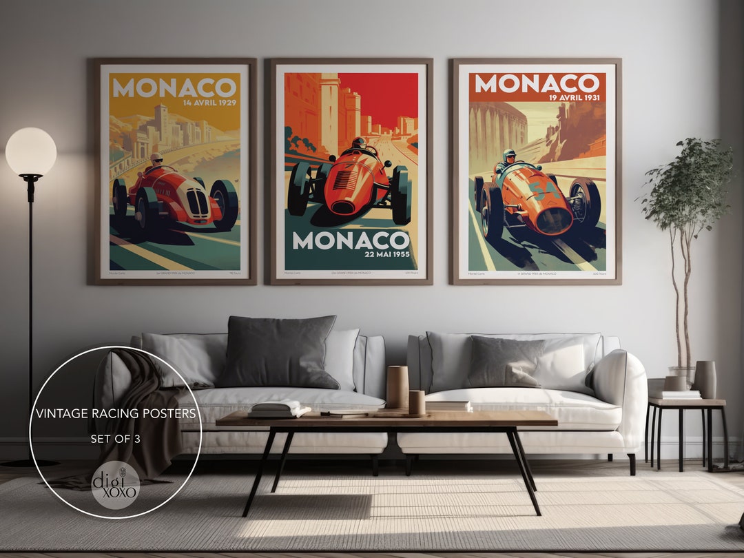 Monaco Grand Prix Vintage Posters Set of 3 Monaco Grand Etsy